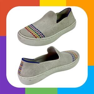 Rothy's Girls 12 White Rainbow Stitching Slip On Shoes Comfort Pride Play School